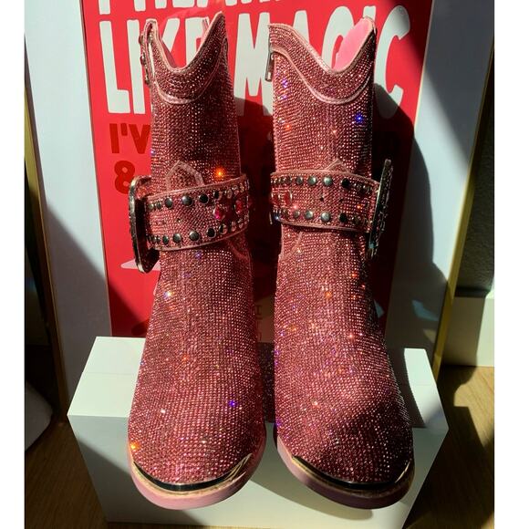 Dolls Kill Pink Glitter Ankle Boots - Picture 6 of 9